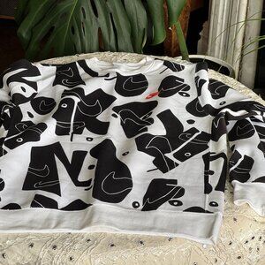 Nike Club Fleece Crewneck Sweatshirt White Black Graffiti All Over Print